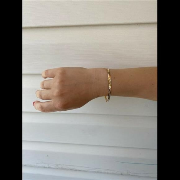 Solid 925 Silver Tri Color Yellow Rose Gold Twisted Braided Herringbone Bracelet - Picture 5 of 9